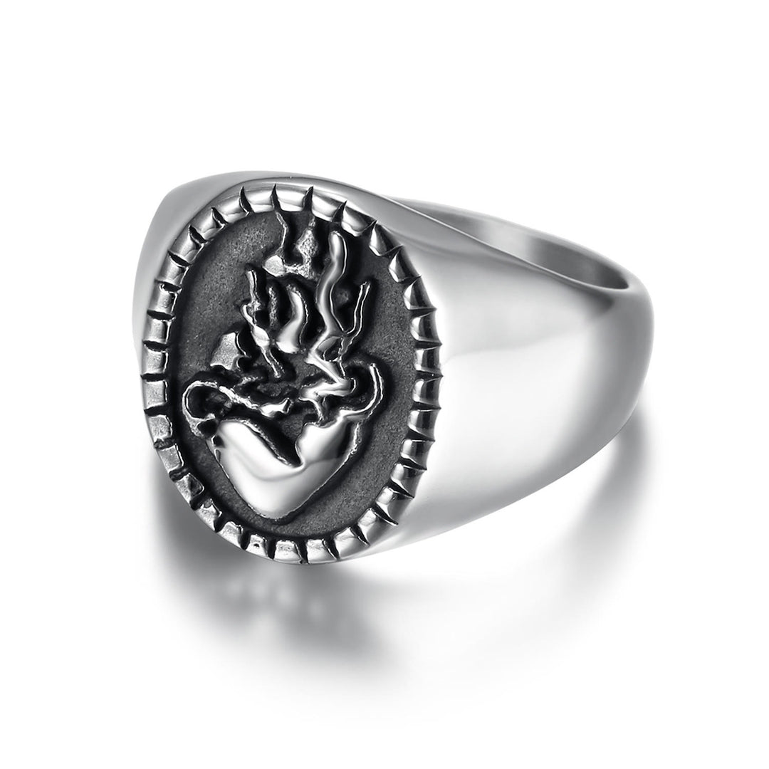 Christianartworkshop Classic Retro Style Jesus Sacred Heart Engraved Stainless Steel Faith Ring - image 3