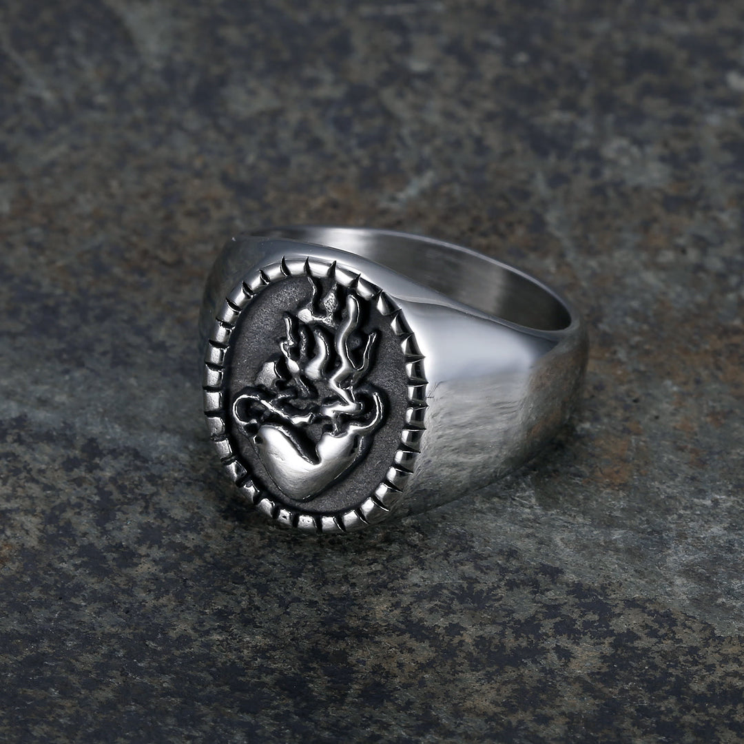 Christianartworkshop Classic Retro Style Jesus Sacred Heart Engraved Stainless Steel Faith Ring - image 0