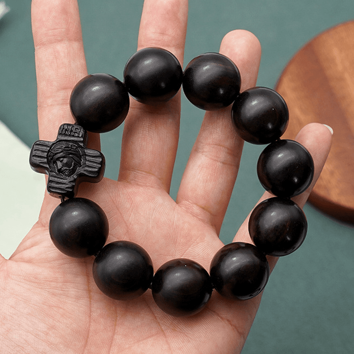 Christianartworkshop Classic Jesus Christ Cross Black Sandalwood Rosary Bracelet - image 5