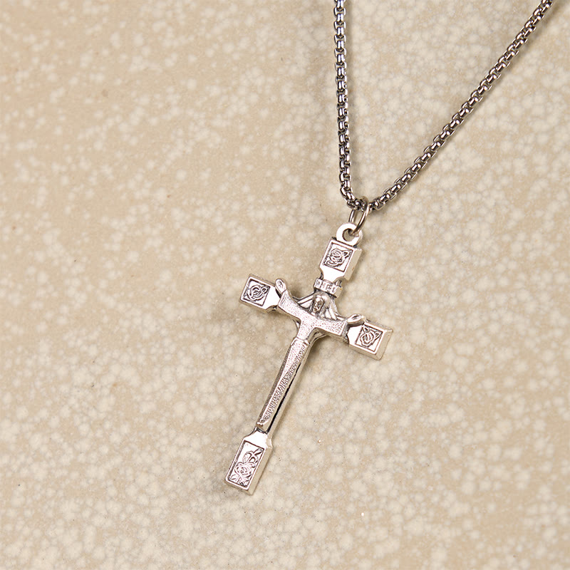 Christianartworkshop Minimalist Exclusive Craft Jesus Crucifix with Roses Pendant Necklace - image 1