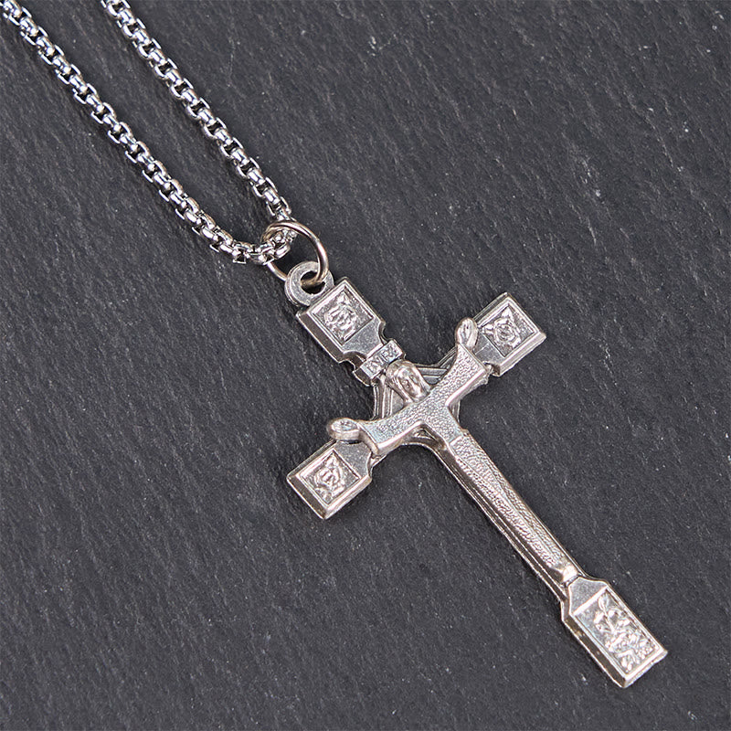 Christianartworkshop Minimalist Exclusive Craft Jesus Crucifix with Roses Pendant Necklace - image 4