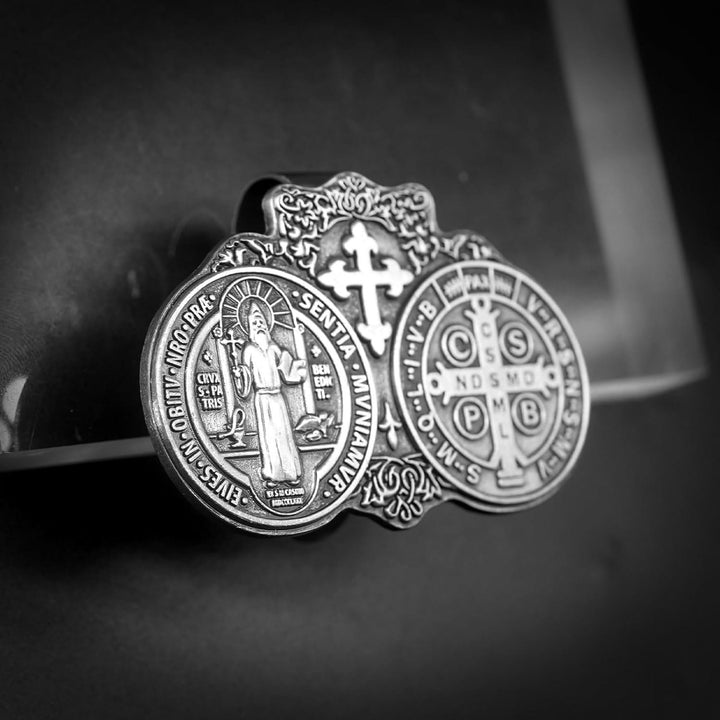 Christianartworkshop St. Benedict Protect Your Journey Two Medals Metal Visor Clips - St. Benedict - image 0