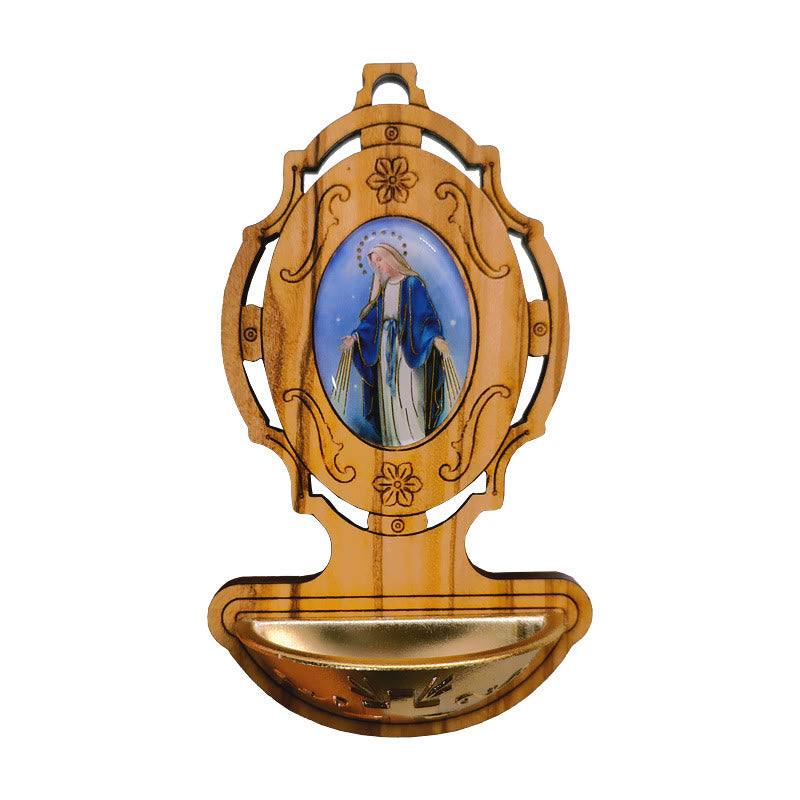 Christianartworkshop Miraculous Medal Holy Water Font Olive Wood Assumption of Our Lady  - image 7