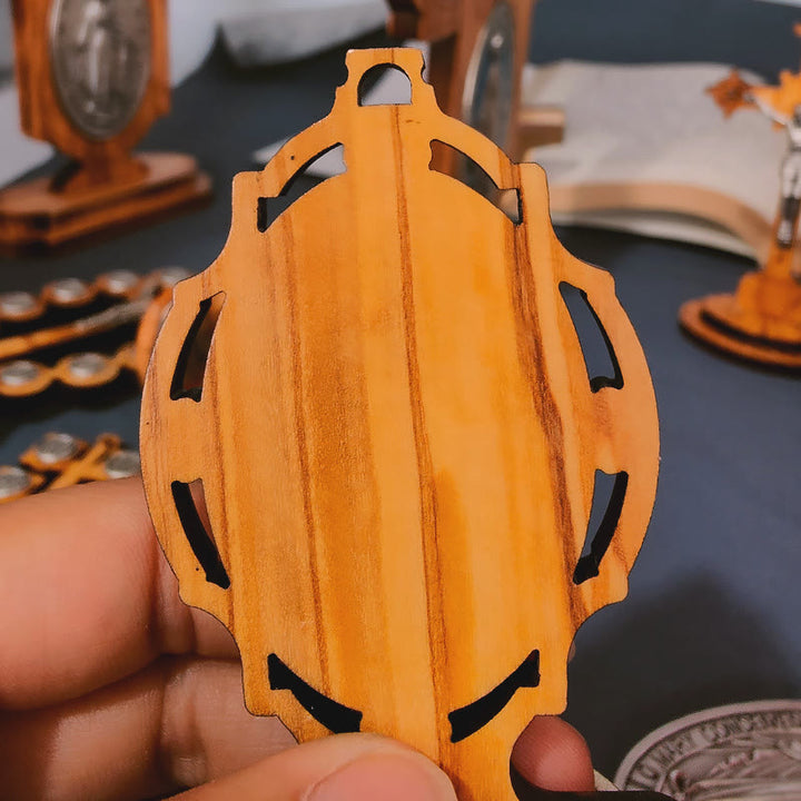 Christianartworkshop Miraculous Medal Holy Water Font Olive Wood Assumption of Our Lady  - image 6