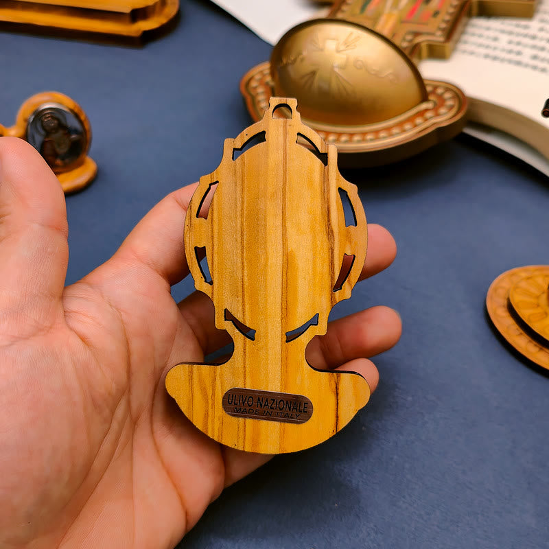 Christianartworkshop Miraculous Medal Holy Water Font Olive Wood Assumption of Our Lady  - image 5