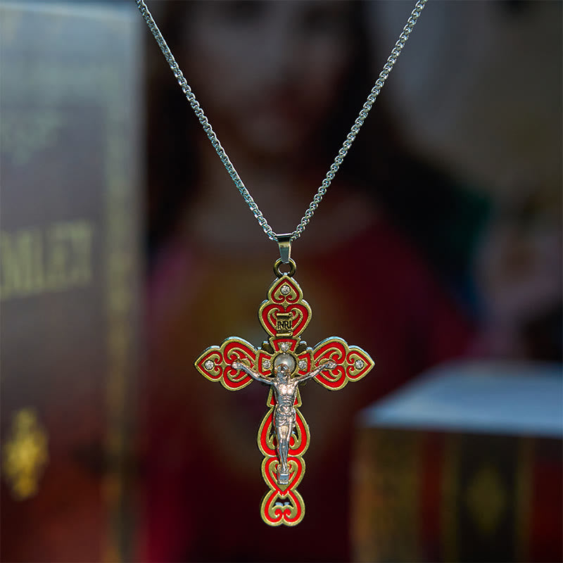 Christianartworkshop 6 Color 3 Gemstones-Set of Trinity Crucifix with Pearl Behind Pendant Necklace