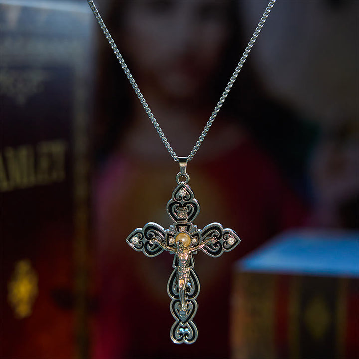 Christianartworkshop 6 Color 3 Gemstones-Set of Trinity Crucifix with Pearl Behind Pendant Necklace