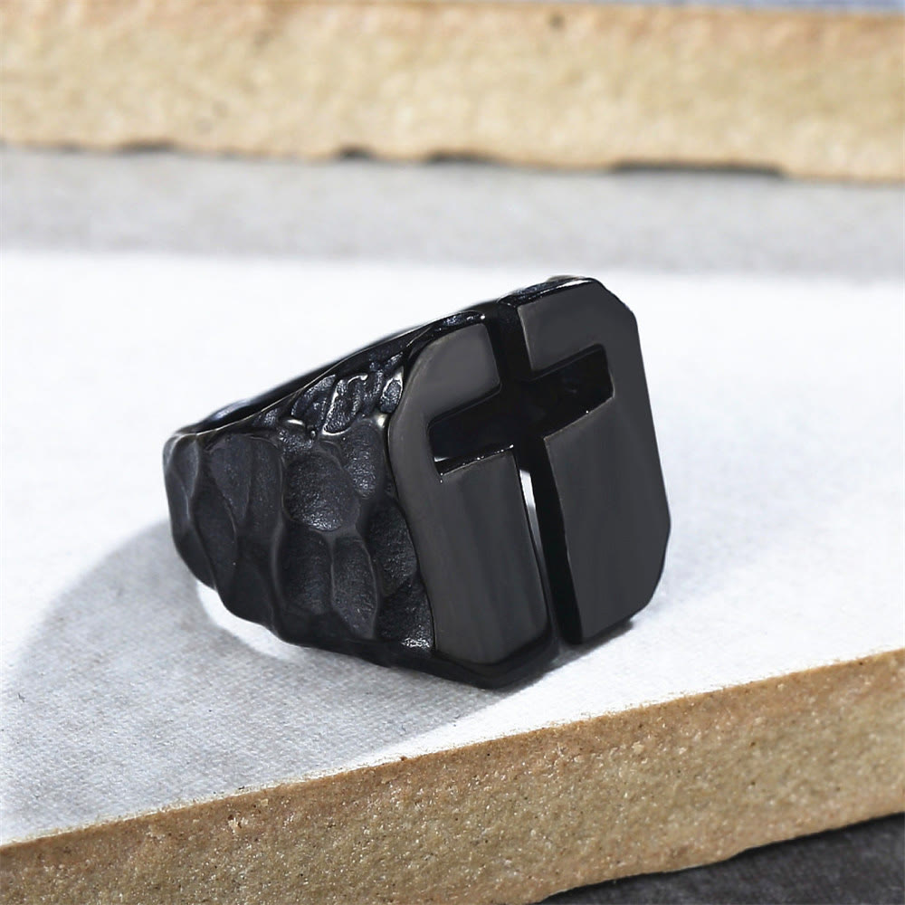 Christianartworkshop 3 Colors Minimalist Style Cross Engraved Stainless Steel Faith Ring - Black - US 13 - image 0