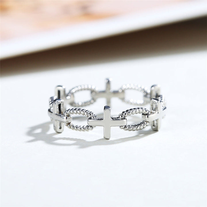 Christianartworkshop Minimalist Retro Style Cross Engraved Faith Ring - image 1