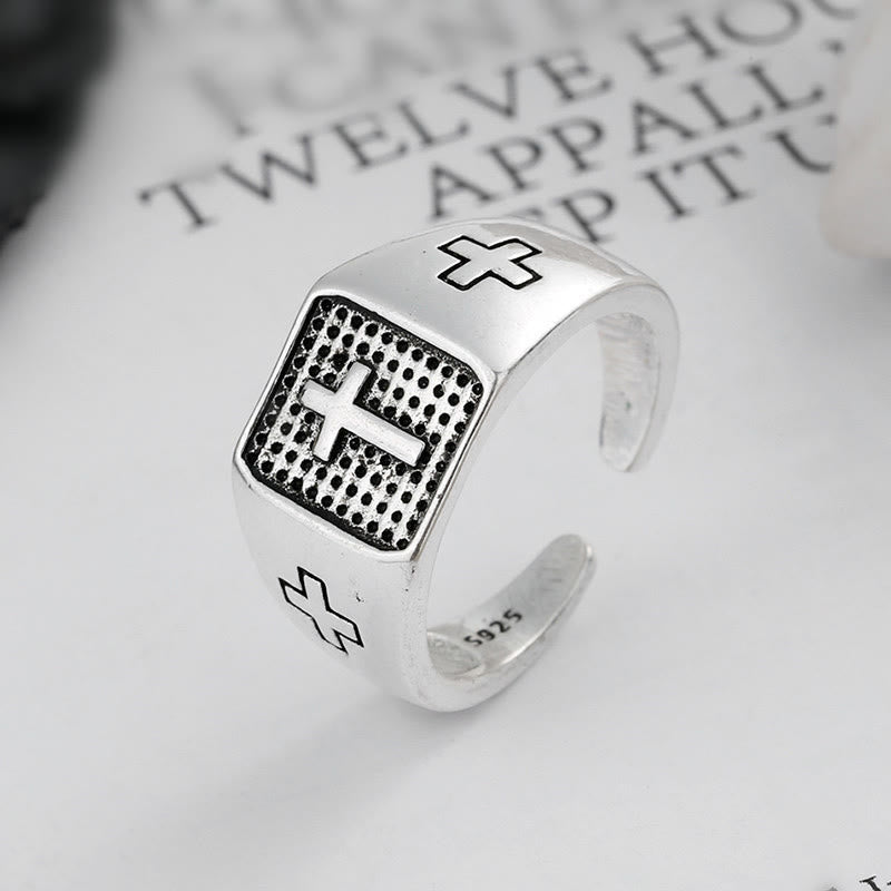 Christianartworkshop 925 Sterling Silver Minimalist Cross Engraved Adjustable Faith Ring - Adjustable - image 0