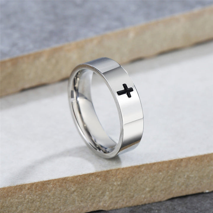Christianartworkshop Minimalist Style Glossy Cross Engraved Titanium Faith Ring - image 1