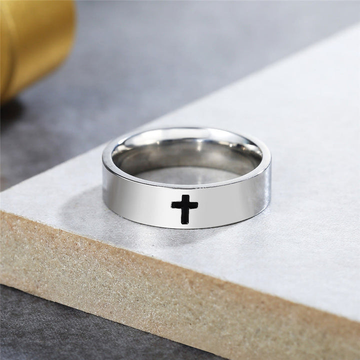 Christianartworkshop Minimalist Style Glossy Cross Engraved Titanium Faith Ring - UK Size V1/2（US 11） - image 0