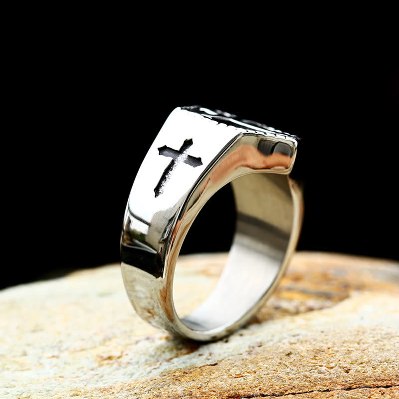 Christianartworkshop Retro Minimalist Style Cross Engraved Stainless Steel Faith Ring - image 3