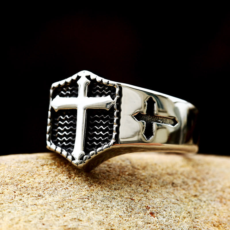 Christianartworkshop Retro Minimalist Style Cross Engraved Stainless Steel Faith Ring - UK Size Z（US 13） - image 0