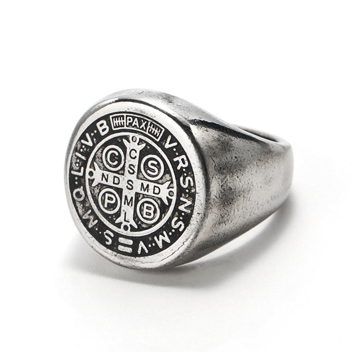 Christianartworkshop 8 Styles Retro Classic St. Benedict Symbol Engraved Protection Ring - Retro-silver - US14 - image 13