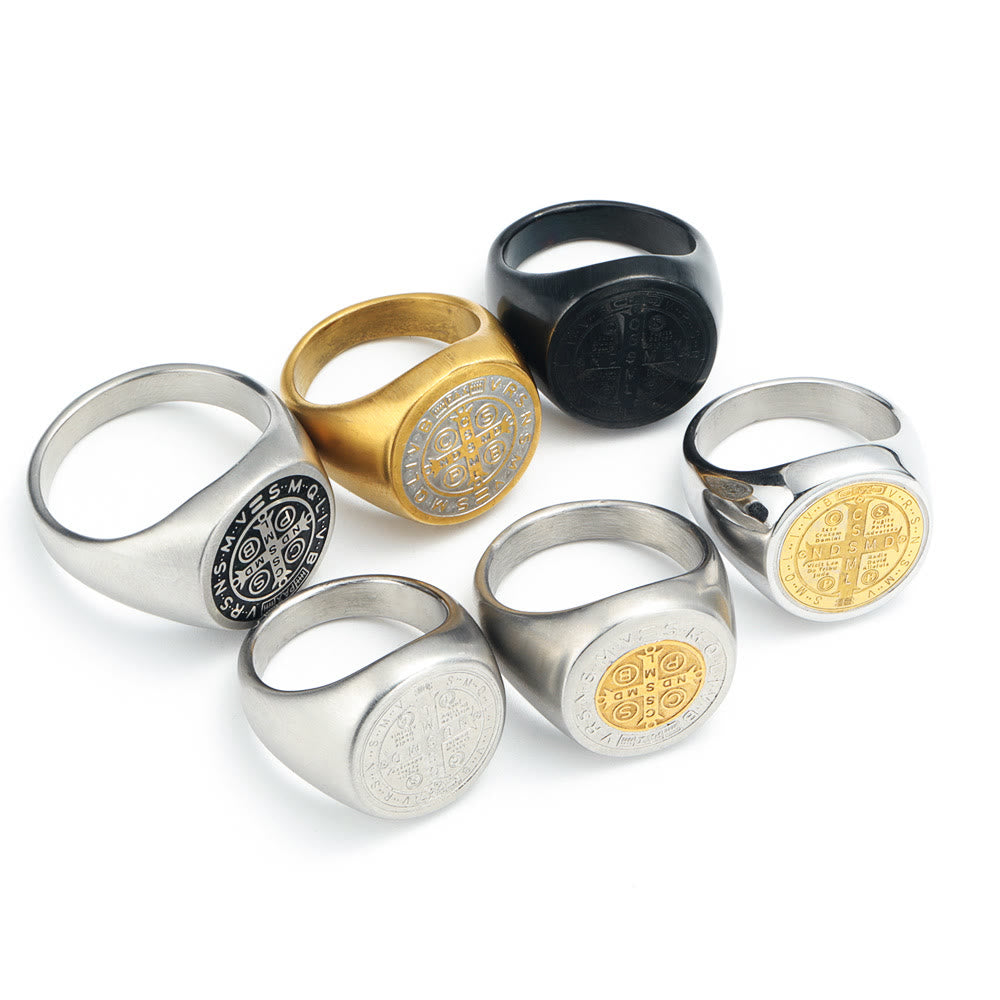 Christianartworkshop 8 Styles Retro Classic St. Benedict Symbol Engraved Protection Ring - image 21