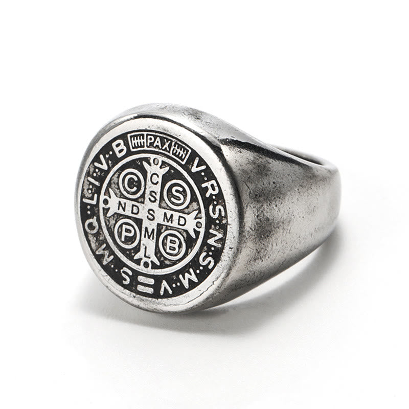 Christianartworkshop 8 Styles Retro Classic St. Benedict Symbol Engraved Protection Ring - Retro-silver - US 14 - image 13