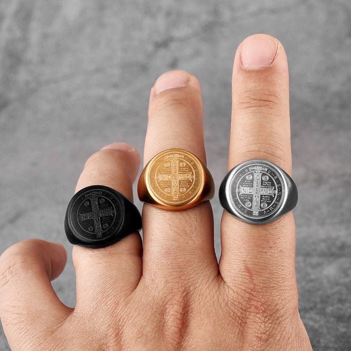 Christianartworkshop 8 Styles Retro Classic St. Benedict Symbol Engraved Protection Ring - image 17