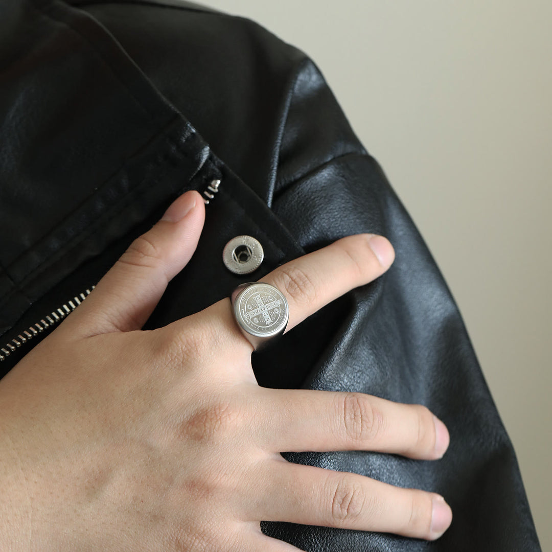 Christianartworkshop 8 Styles Retro Classic St. Benedict Symbol Engraved Protection Ring - image 18