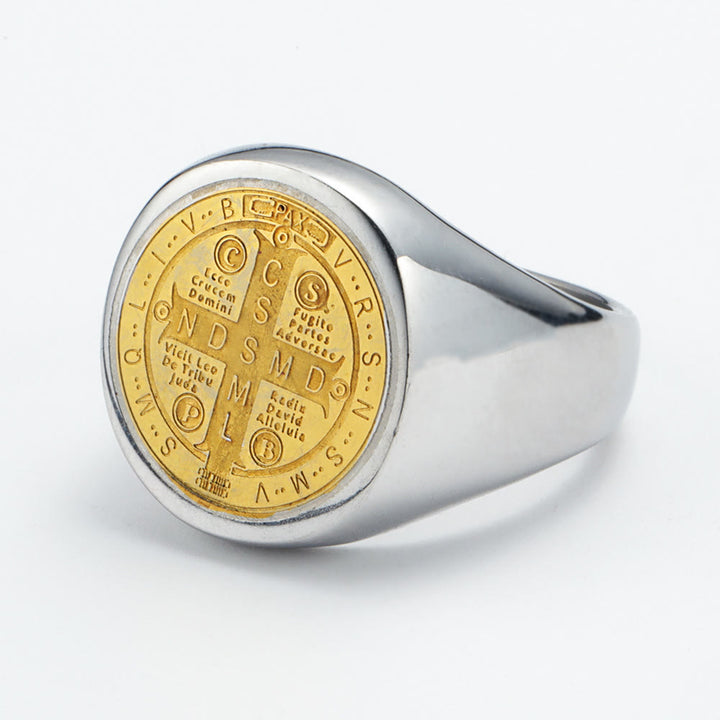 Christianartworkshop 8 Styles Retro Classic St. Benedict Symbol Engraved Protection Ring - image 6
