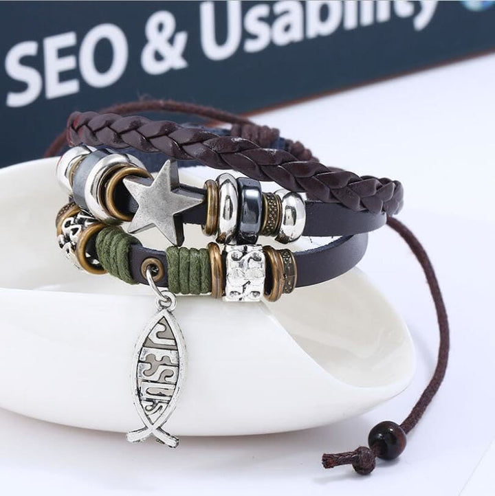 Christianartworkshop Retro Jesus Fish Adjustable Leather Cord Bracelet - image 4