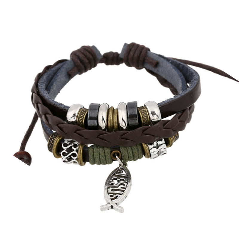 Christianartworkshop Retro Jesus Fish Adjustable Leather Cord Bracelet - image 5