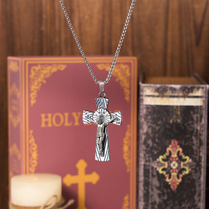 Christianartworkshop Retro Style Tree Pattern Jesus Cross Titanium Steel Pendant Necklace - image 6
