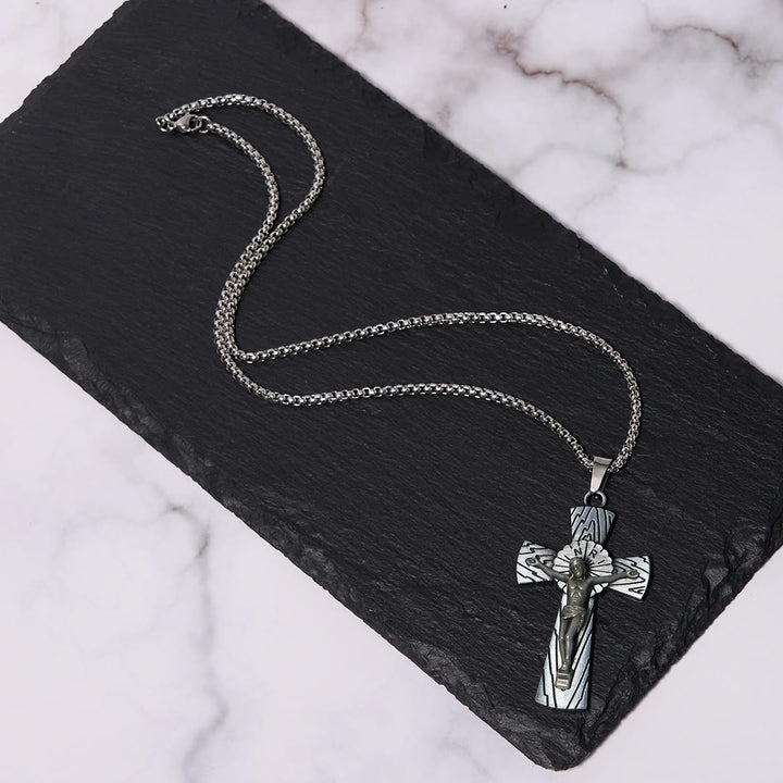 Christianartworkshop Retro Style Tree Pattern Jesus Cross Titanium Steel Pendant Necklace - image 5