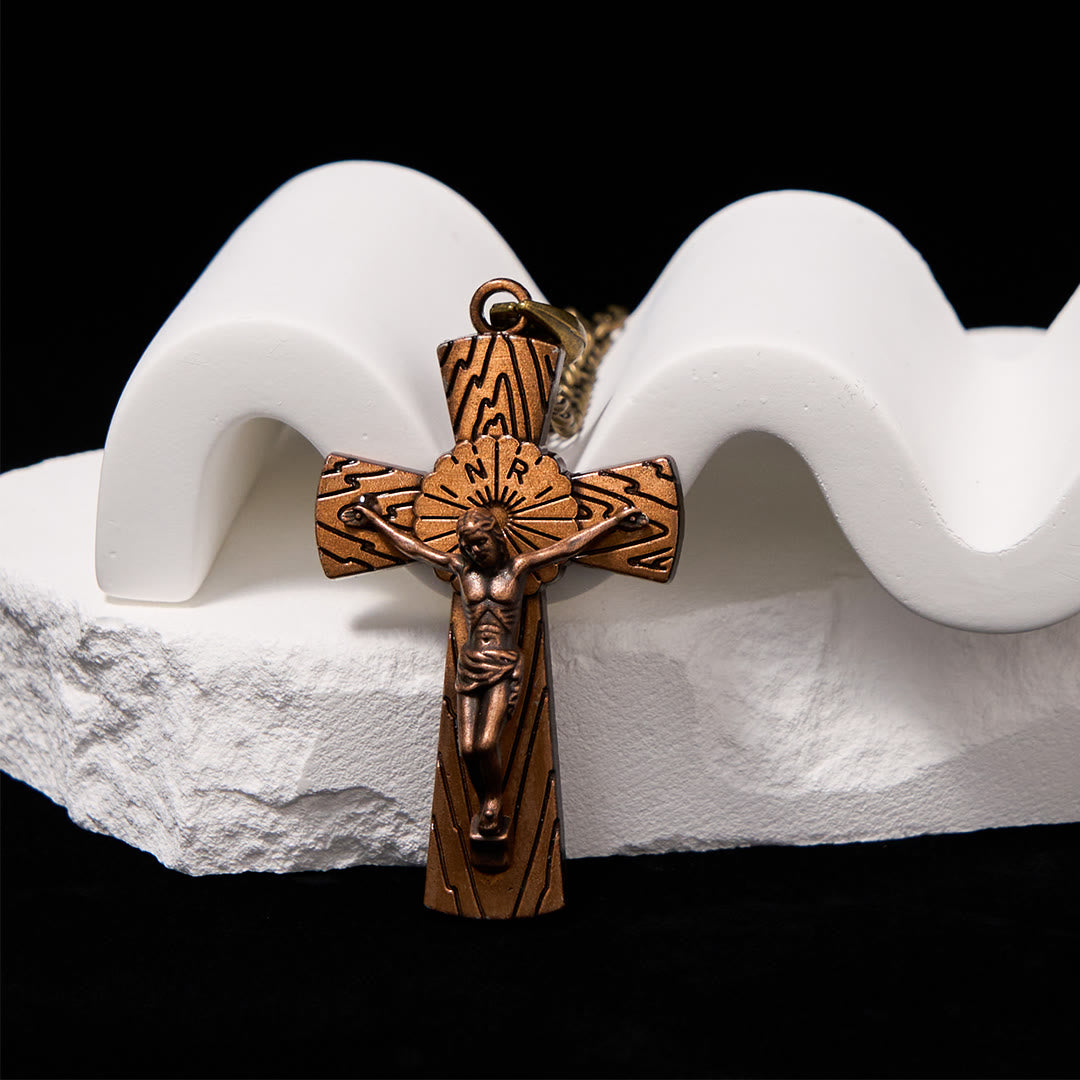 Christianartworkshop Retro Style Tree Pattern Jesus Cross Titanium Steel Pendant Necklace - Red Copper - image 3
