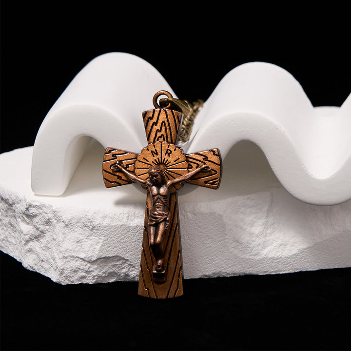 Christianartworkshop Retro Style Tree Pattern Jesus Cross Titanium Steel Pendant Necklace - Red Copper - image 3