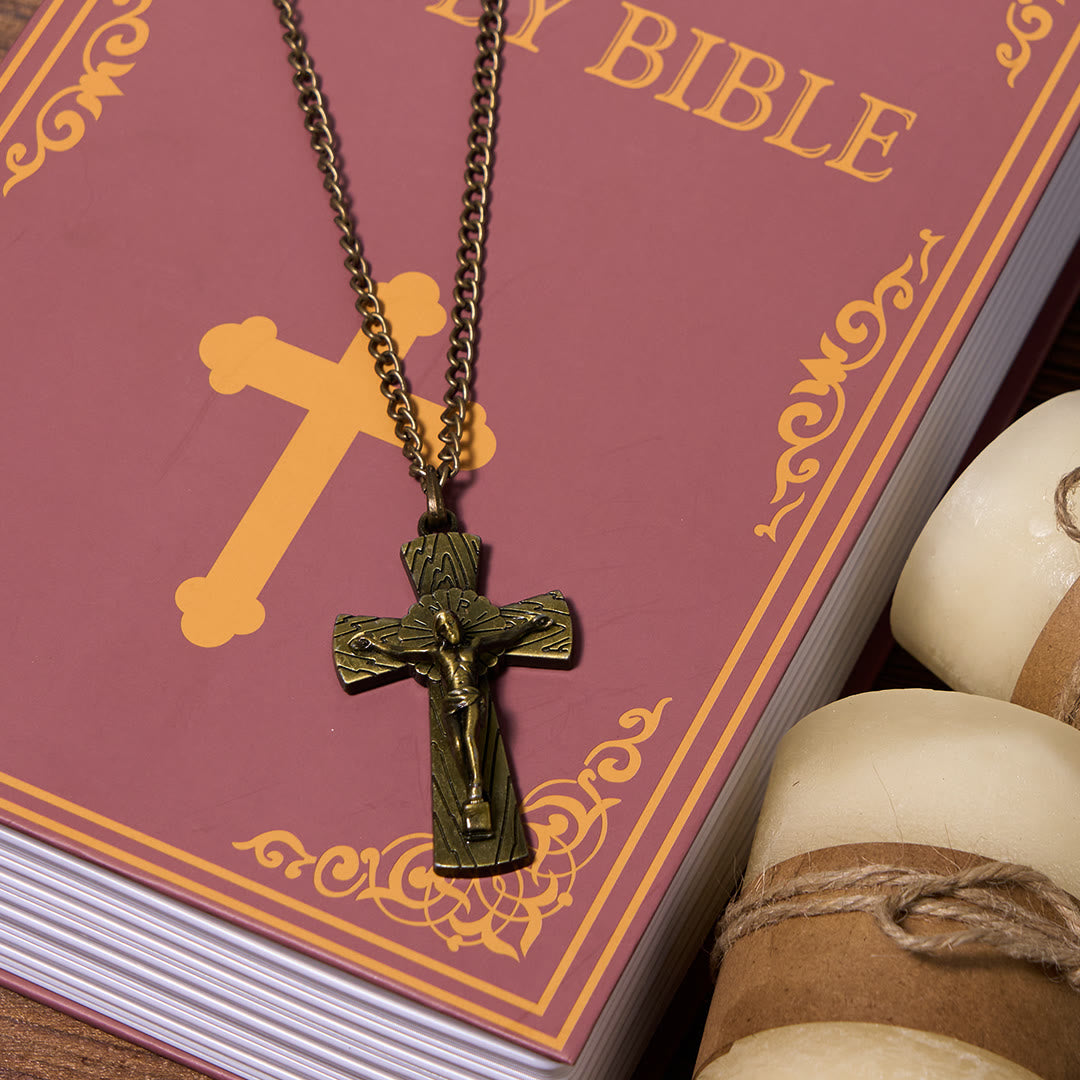 Christianartworkshop Retro Style Tree Pattern Jesus Cross Titanium Steel Pendant Necklace - image 10
