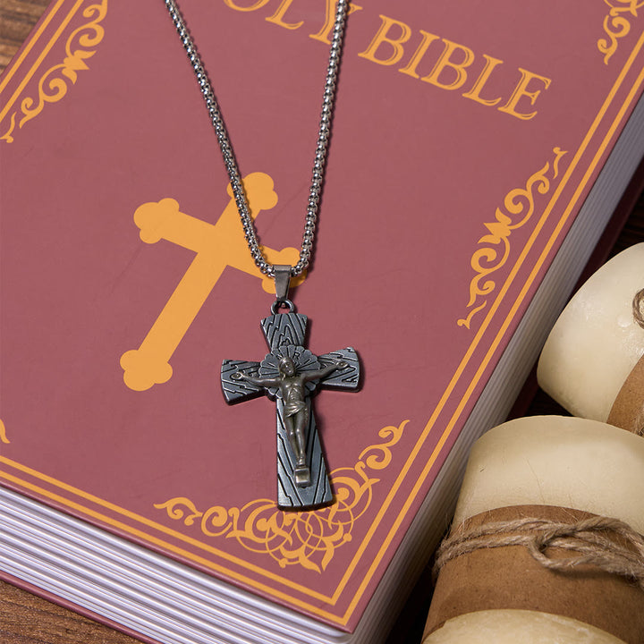 Christianartworkshop Retro Style Tree Pattern Jesus Cross Titanium Steel Pendant Necklace - image 7