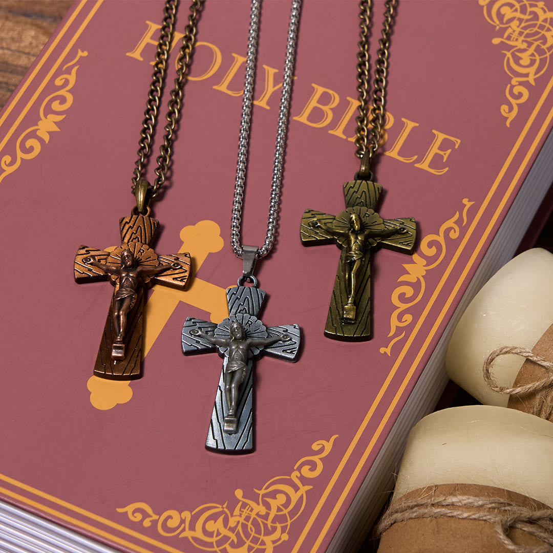 Christianartworkshop Retro Style Tree Pattern Jesus Cross Titanium Steel Pendant Necklace - image 4