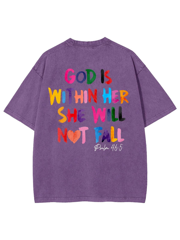 Christianartworkshop God Is Within Her She Will Not Fall Unisex Washed T-shirt - Purple - 4XL - image 11