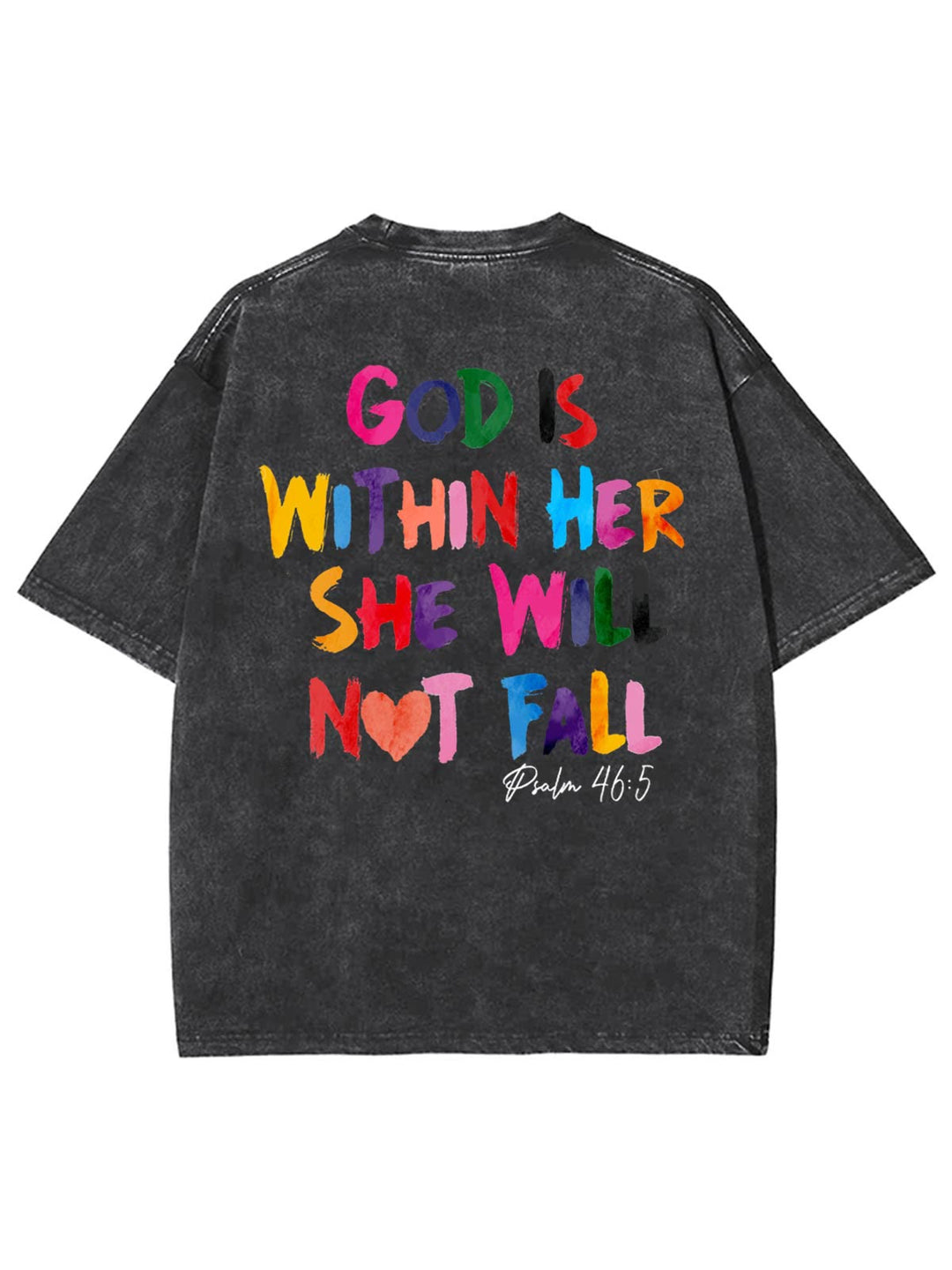 Christianartworkshop God Is Within Her She Will Not Fall Unisex Washed T-shirt - Black - 4XL - image 5