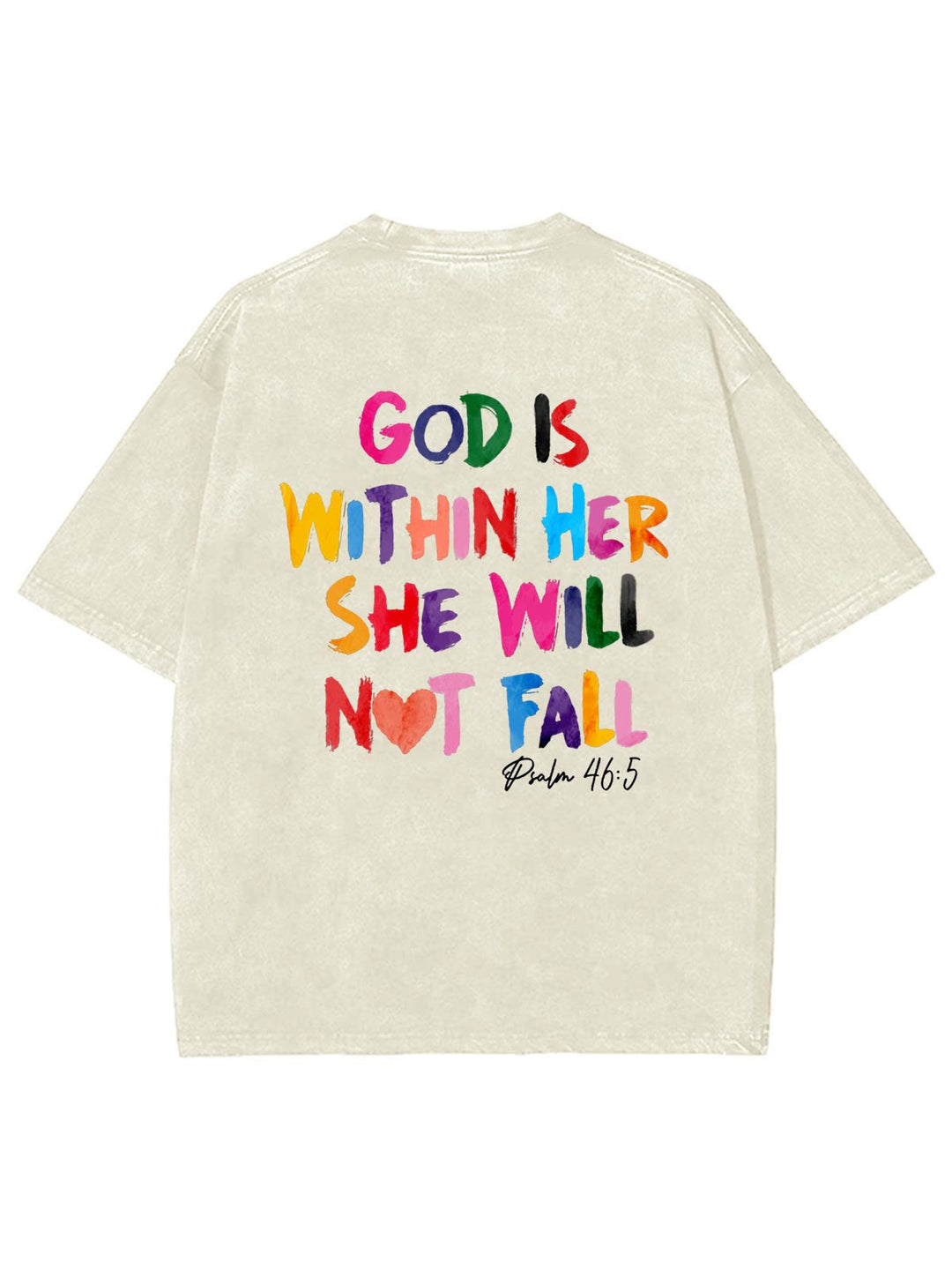 Christianartworkshop God Is Within Her She Will Not Fall Unisex Washed T-shirt - Beige - 4XL - image 0