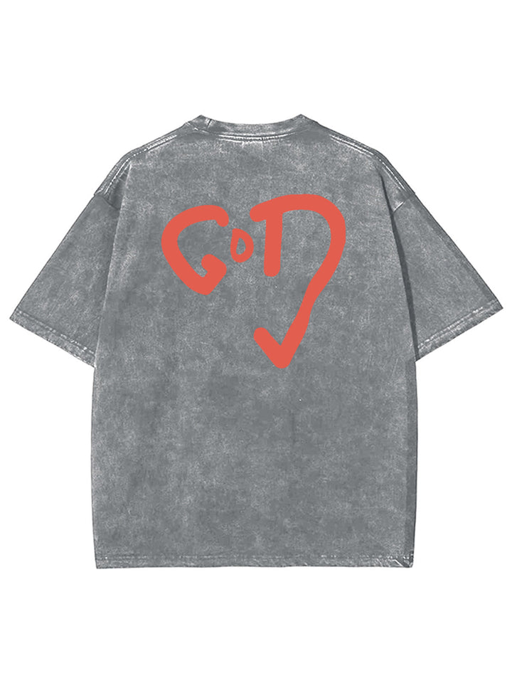 Christianartworkshop God Heart Unisex Washed T-shirt - Gray - 4XL - image 14