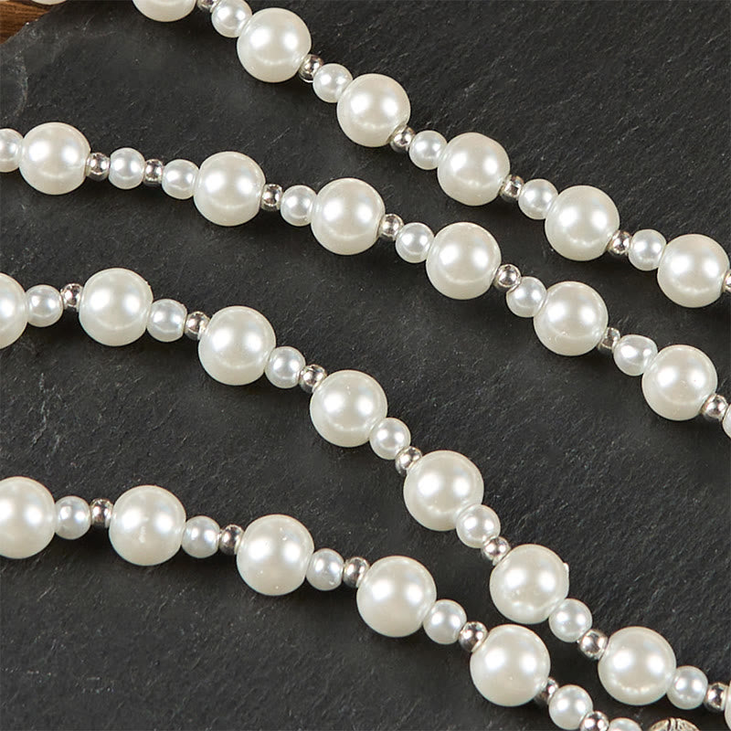 Christianartworkshop Miraculous Medal & Crucifix of 4mm White  Pearl Ball Prayer Beads Rosary - image 6