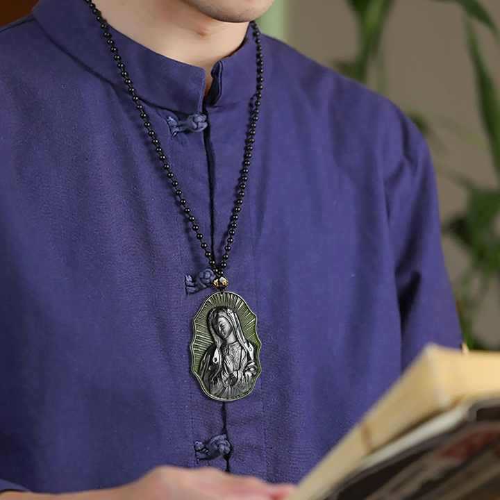 Christianartworkshop Our Lady of Guadalupe Hetian Black Jade Necklace - An Emblem of Sacred Devotion - image 4