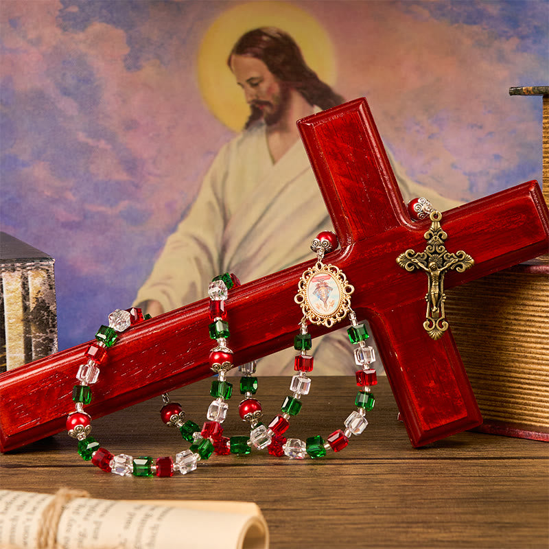 Christianartworkshop Our Lady of Guadalupe & Crucifix of 8mm Tricolor Beaded Handmade Rosary - image 2