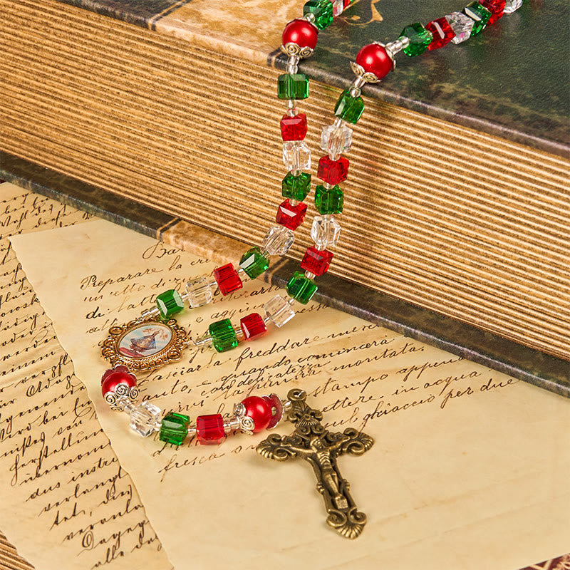 Christianartworkshop Our Lady of Guadalupe & Crucifix of 8mm Tricolor Beaded Handmade Rosary - image 1