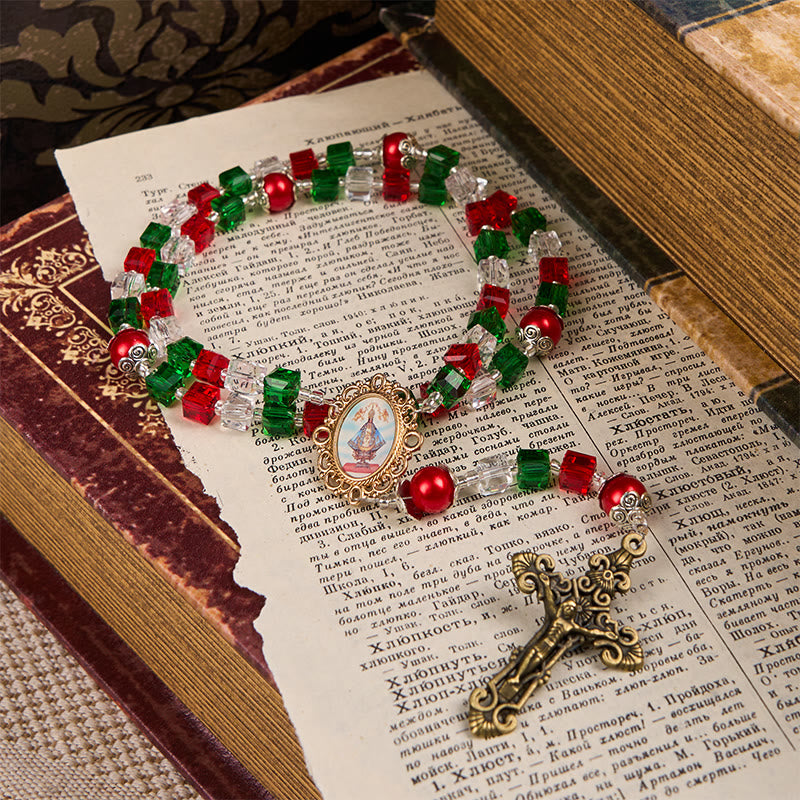 Christianartworkshop Our Lady of Guadalupe & Crucifix of 8mm Tricolor Beaded Handmade Rosary - Our Lady of Guadalupe & Crucifix - image 0