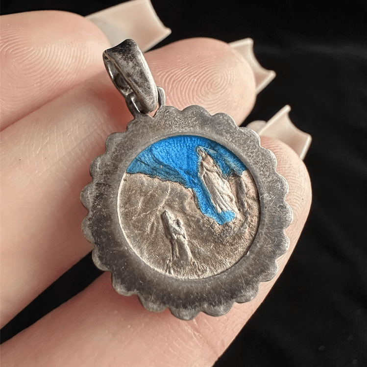 Christianartworkshop Virgin Mary&Archangel Michael Antique Silver Enamel Praying Medallion - A Charm of Devotion and Elegance - image 1