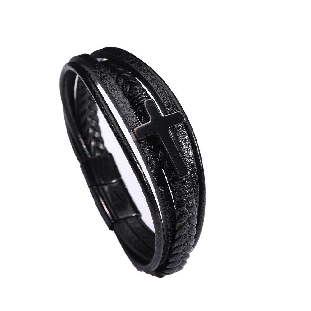 Cross of Black Leather Cuff Band Bracelet - image 4