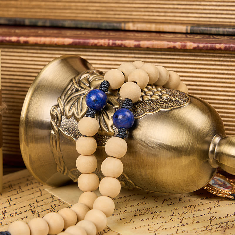 Christianartworkshop Our Lady & Crucifix of 10mm Handmade Wooden Beads Lapis Lazuli Our Father Beads Rosary