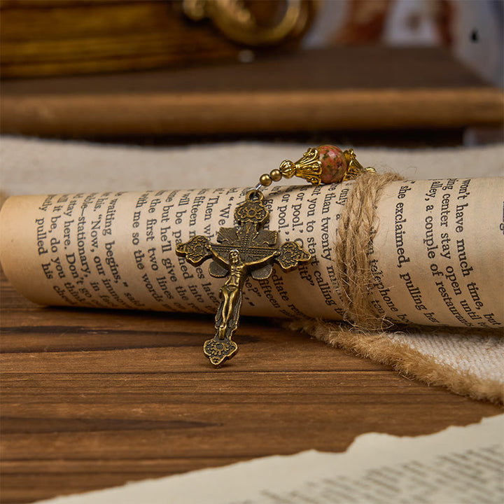 Christianartworkshop St. Benedict & Crucifix of 8mm Chrysocolla Stone Handmade Rosary - Exclusive Crafted for Holy Prayer