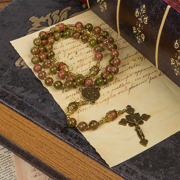 Christianartworkshop St. Benedict & Crucifix of 8mm Chrysocolla Stone Handmade Rosary - Exclusive Crafted for Holy Prayer
