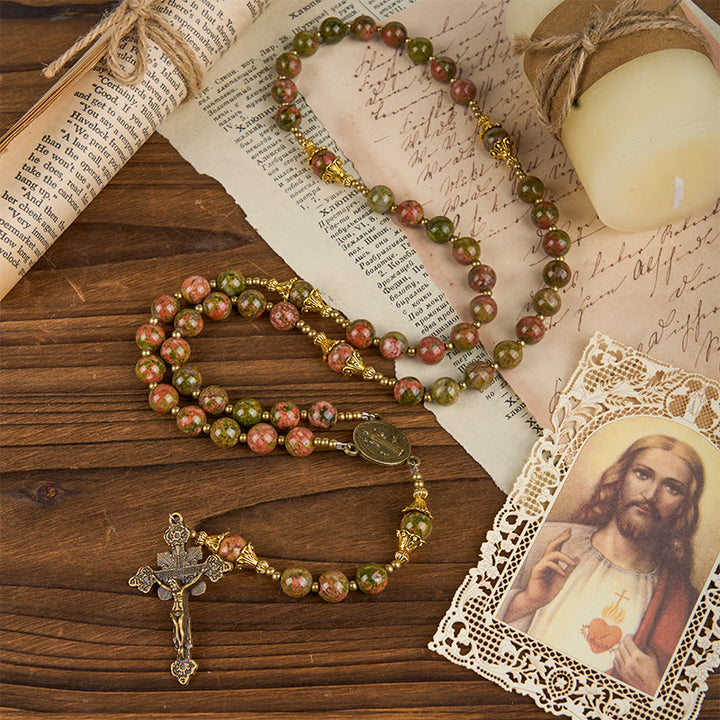 Christianartworkshop St. Benedict & Crucifix of 8mm Chrysocolla Stone Handmade Rosary - Exclusive Crafted for Holy Prayer