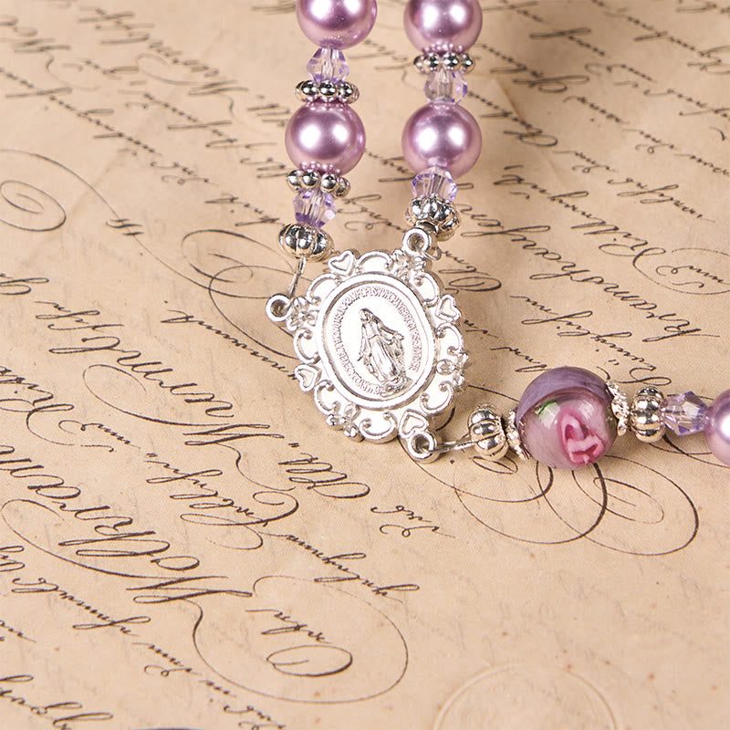 Christianartworkshop Miraculous Medal & Crucifix 8mm Purple Pearl & Crystal Handmade Rosary - Sacred Beads for Holy Prayer - image 9