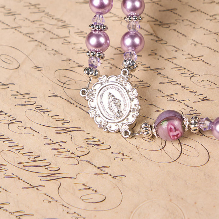 Christianartworkshop Miraculous Medal & Crucifix 8mm Purple Pearl & Crystal Handmade Rosary - Sacred Beads for Holy Prayer - image 9